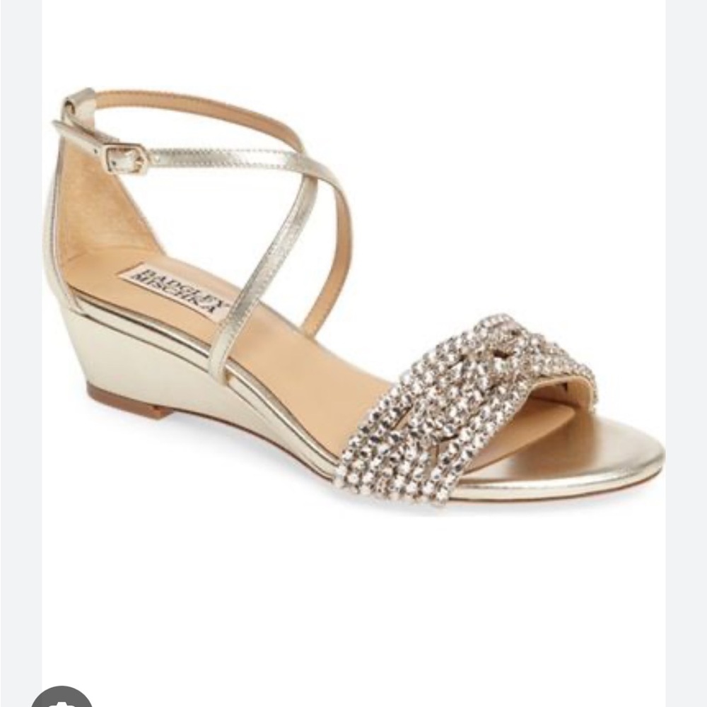 Tressa Embellished Metallic-Leather Wedge Sandals Size 8 NWT Gold